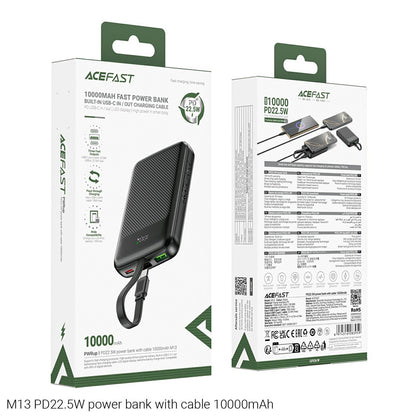 Externe Batterij Acefast M13, 10000mAh, 22.5W, QC + PD, 1 x USB-A - 2 x USB-C, Zwart