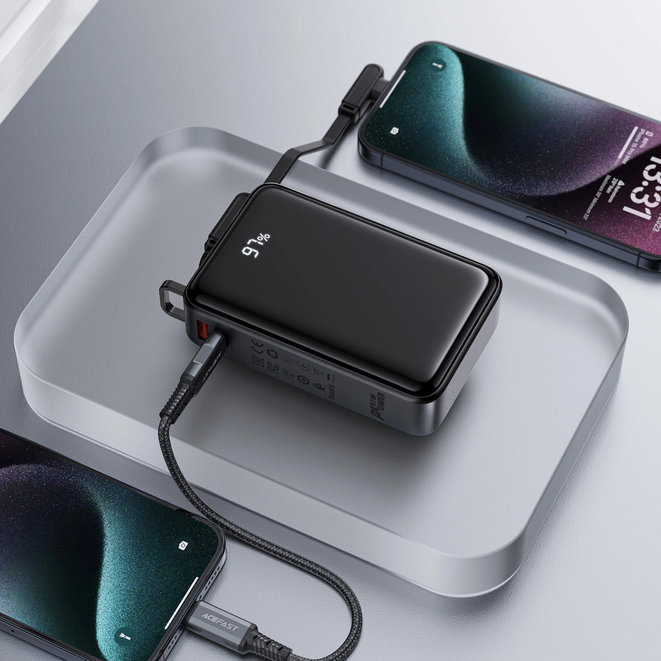 Externer Akku Acefast M4, 20000mAh, 67W, PD, 1 x USB-A - 2 x USB-C, Schwarz