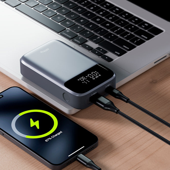 Externer Akku Allity. APB-200 PocketPower, 10000mAh, 33W, QC + PD, 1 x USB-A - 1 x USB-C, Grau