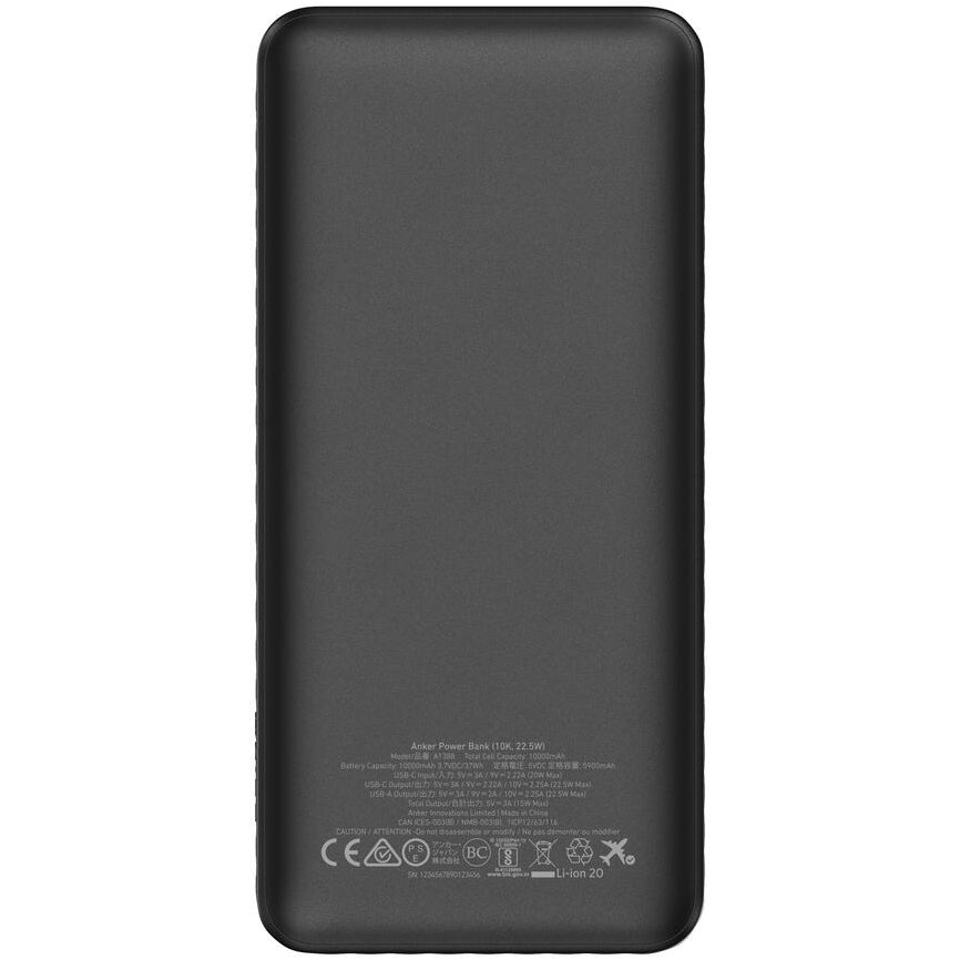 Batterie Externe Anker, 10000mAh, 22.5W, QC + PD, 1 x USB-A - 1 x USB-C, Noire A1388G11