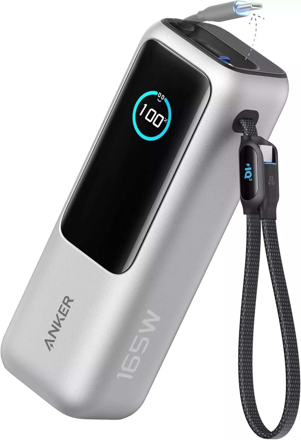 Batterie Externe Anker, 25000mAh, 165W, QC + PD, 1 x USB-A - 3 x USB-C, Argentée A1695H41