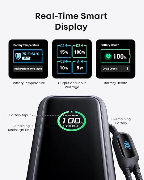 Anker External Battery, 25000mAh, 165W, QC + PD, 1 x USB-A - 3 x USB-C, Gray A1695H11