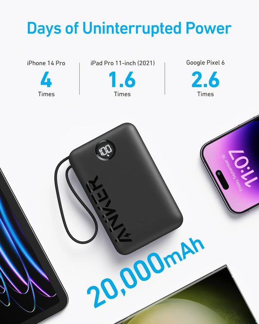 Anker PowerCore 335 externe batterij, 20000mAh, 22,5W, QC + PD, 1 x USB-A - 2 x USB-C, Zwart A1647G11