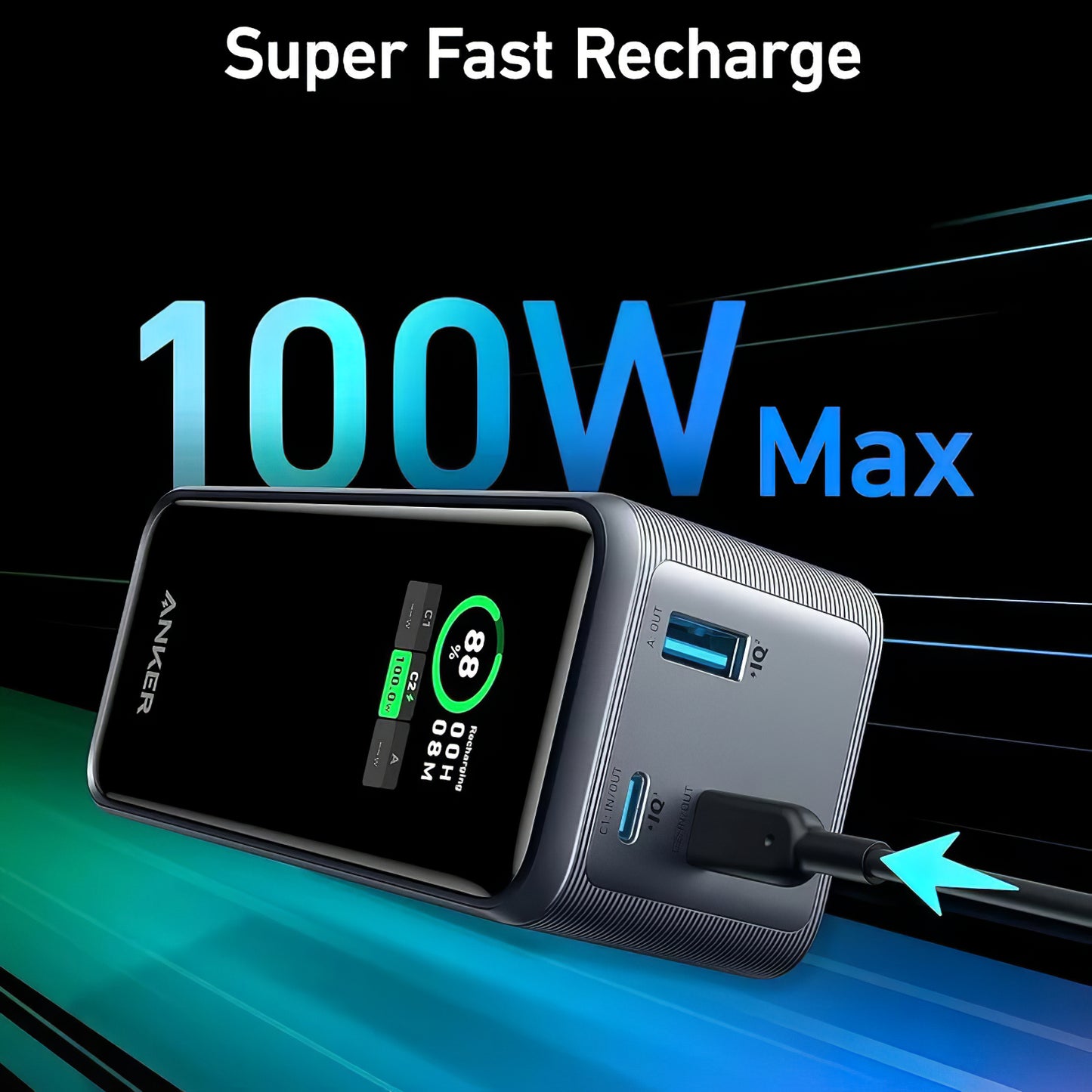 Batterie Externe Anker Prime, 20000mAh, 200W, QC + PD, 1 x USB-A - 2 x USB-C, Noire, Reconditionnée A1336011
