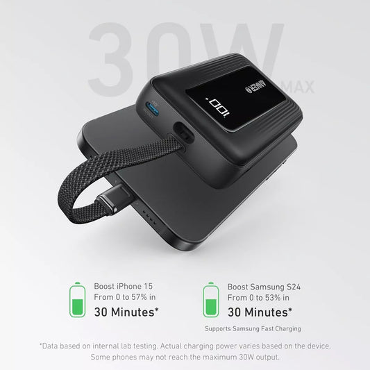Externe Batterij Anker Zolo, 20000mAh, 30W, QC + PD, 1 x USB-A - 2 x USB-C, Zwart A1689H11