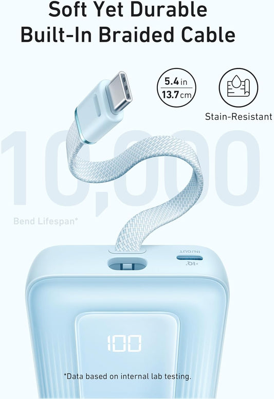 Externer Akku Anker Zolo, 10000mAh, 30W, QC + PD, 1 x USB-A - 2 x USB-C, Blau A1688031