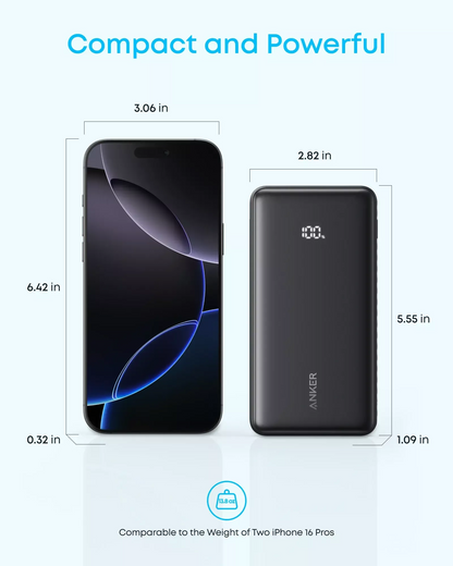 Externer Akku Anker Zolo, 20000mAh, 22.5W, QC + PD, 1 x USB-A - 2 x USB-C, Schwarz A110EH11