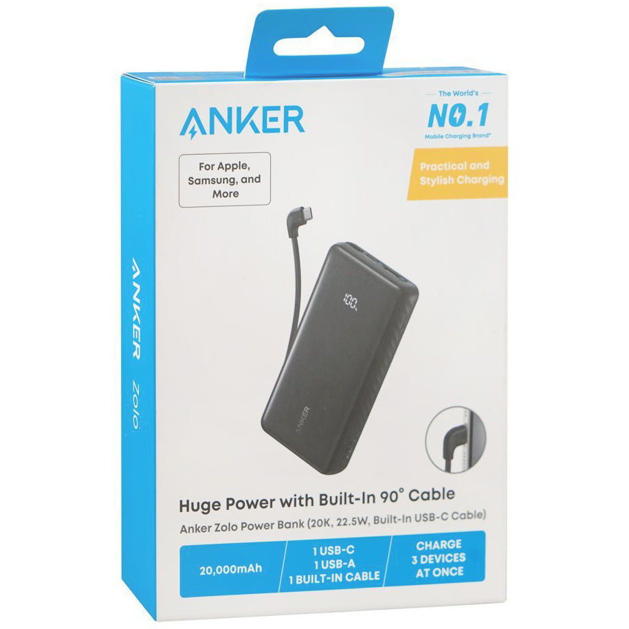 Externer Akku Anker Zolo, 20000mAh, 22.5W, QC + PD, 1 x USB-A - 2 x USB-C, Schwarz A110EH11