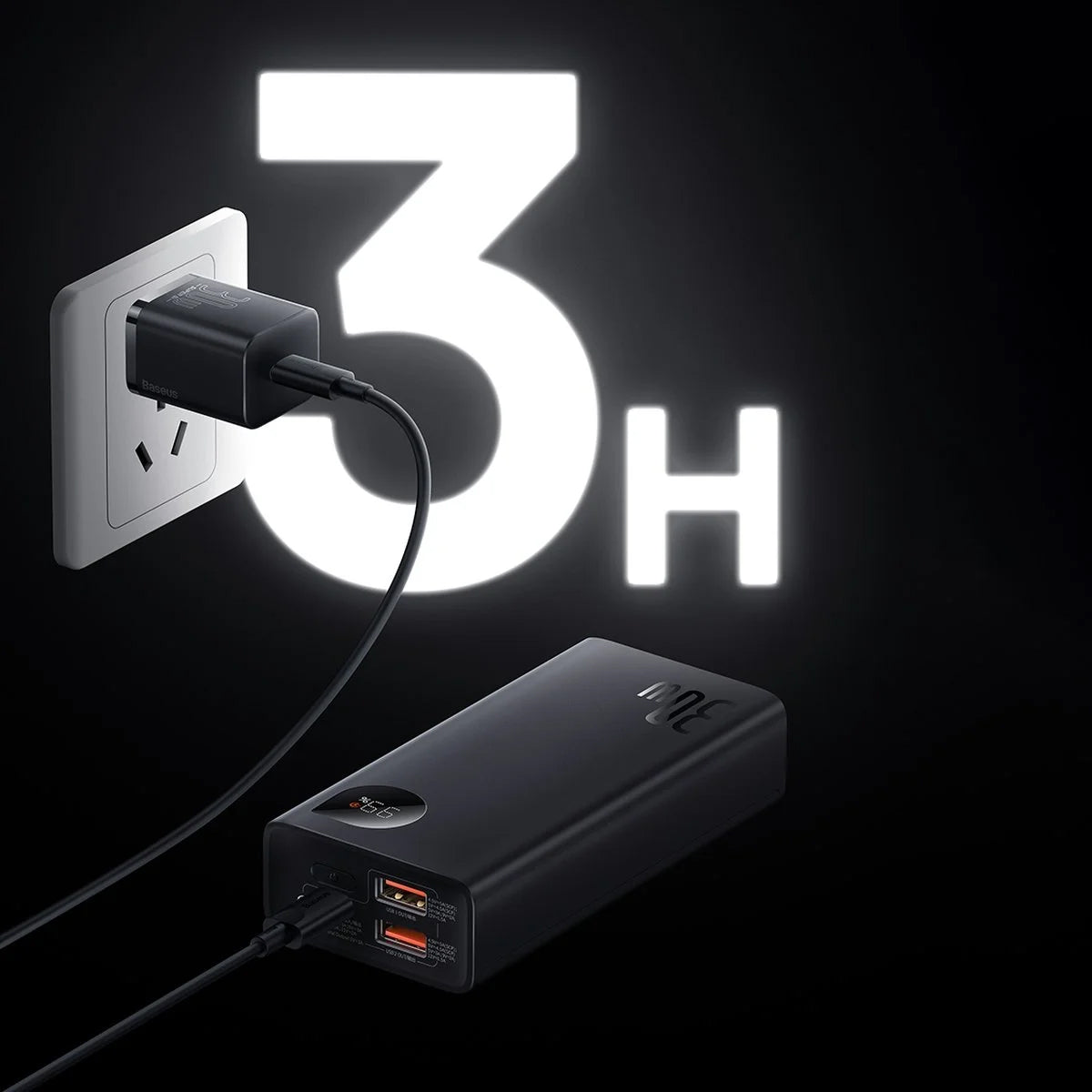 Externe Batterij Baseus Adaman2, 10000mAh, 30W, QC + PD, 1 x USB-C - 2 x USB-A, Zwart PPAD040101