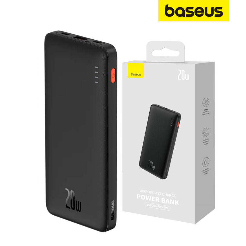 Baseus Airpow externe batterij, 10000mAh, 20W, QC + PD, 1 x USB-A - 1 x USB-C, Zwart PPQD090001 