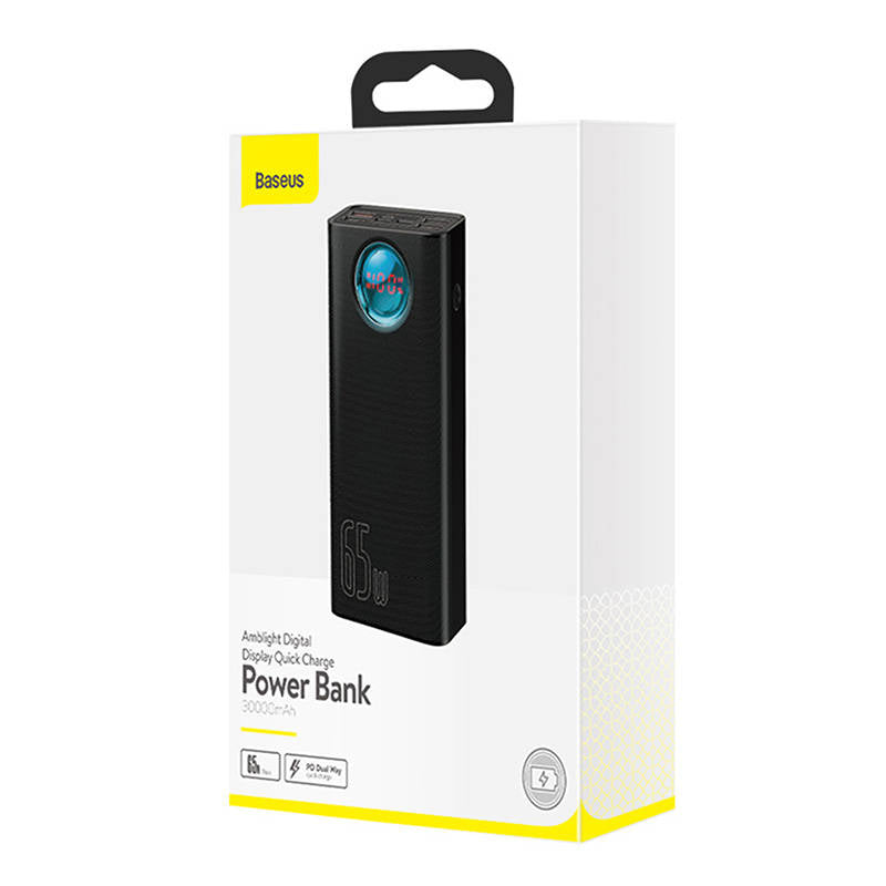 Batterie Externe Baseus Amblight Affichage Numérique, 30000mAh, 65W, QC + PD, 1 x USB-C - 4 x USB-A, Noire PPLG000101