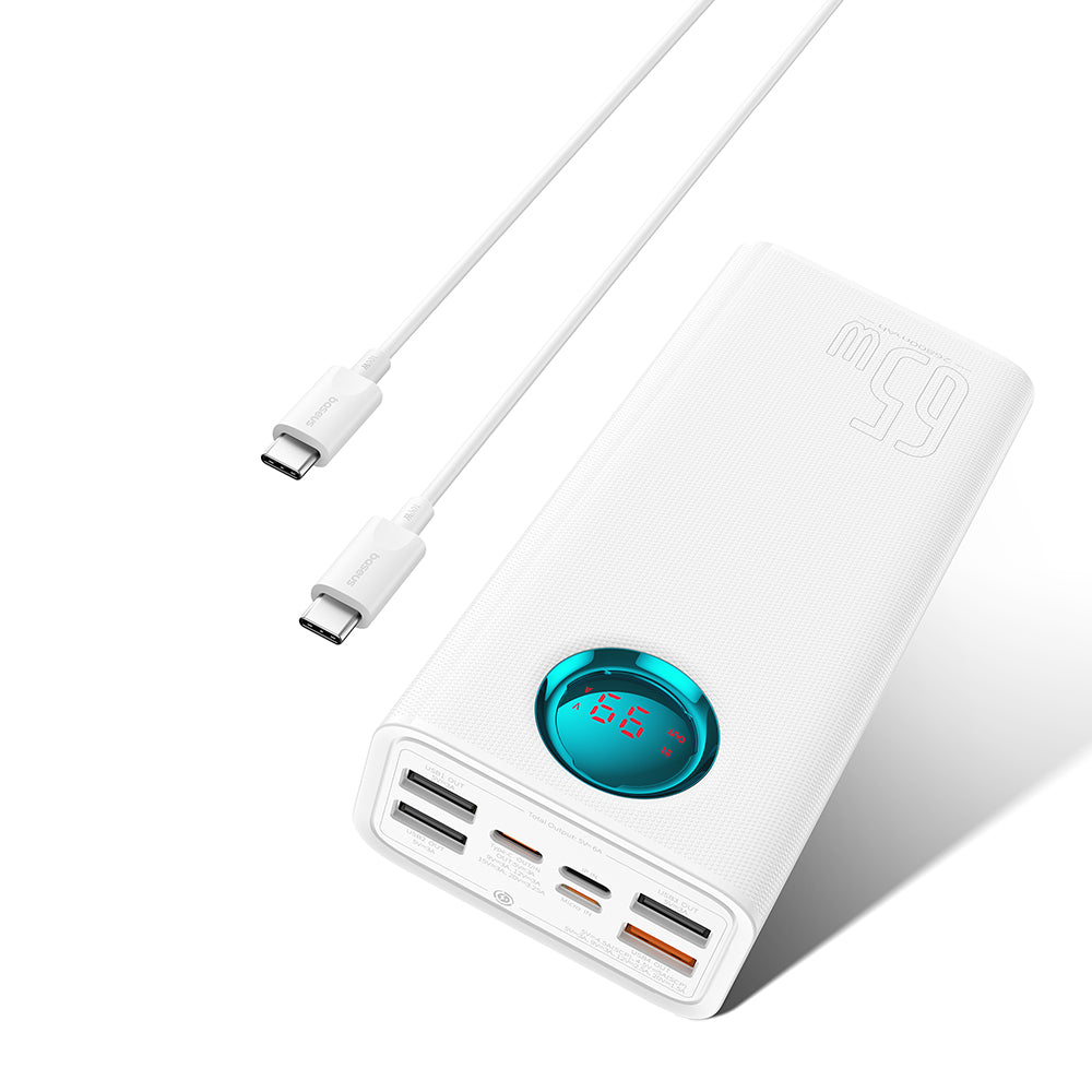 Externer Akku Baseus Amblight Digital Display, 26800mAh, 65W, QC + PD, 1 x USB-C - 4 x USB-A, Weiß P10022402223-00