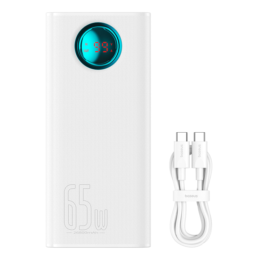 Externer Akku Baseus Amblight Digital Display, 26800mAh, 65W, QC + PD, 1 x USB-C - 4 x USB-A, Weiß P10022402223-00