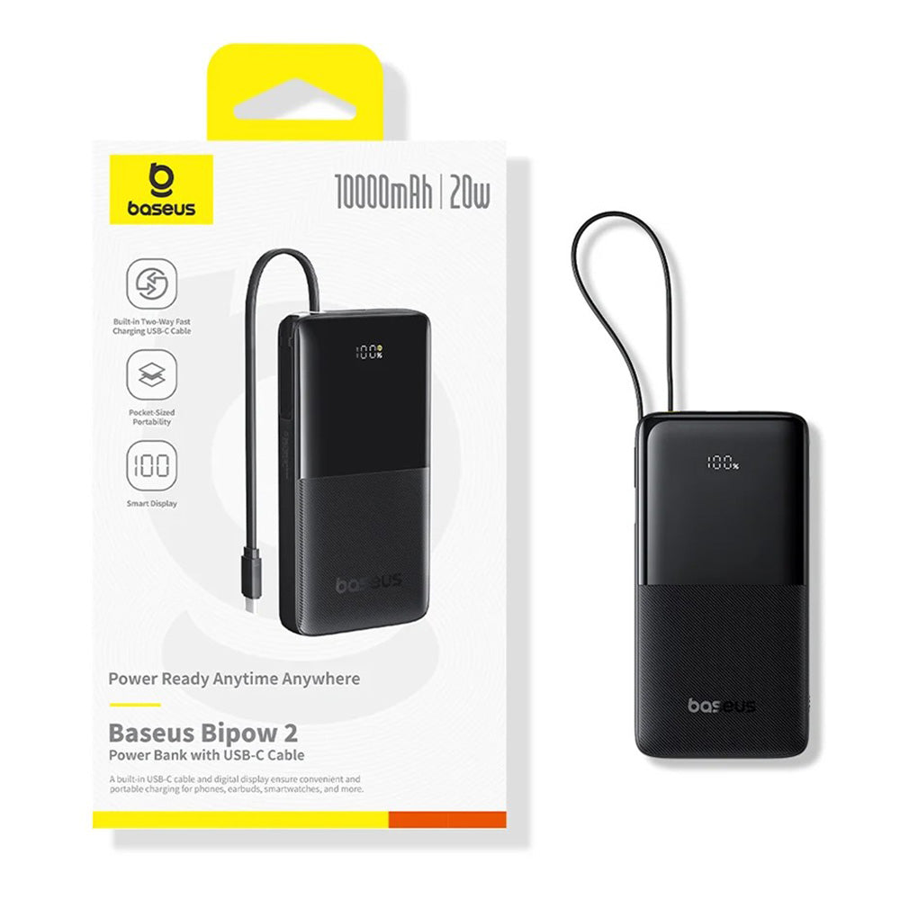 Externe Batterij Baseus Bipow 2, 10000mAh, 20W, QC + PD, 1 x USB-A - 2 x USB-C, Zwart P10077101113-00