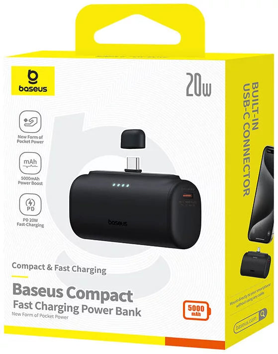 Batterie Externe Baseus Compact, 5000mAh, 20W, PD, 2 x USB-C, Noire P10068306113-00