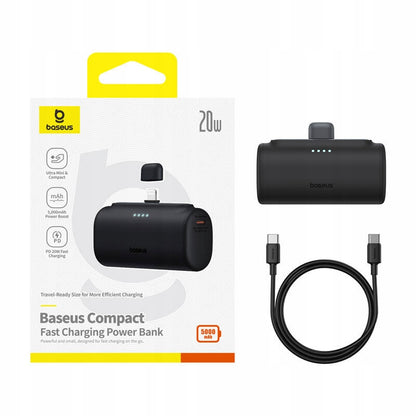 Batterie Externe Baseus Compact, 5000mAh, 20W, PD, 1 x Lightning - 1 x USB-C, Noire P10068307113-00