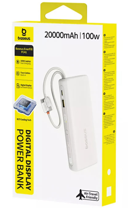 Batterie Externe Baseus EnerFill FC41, 20000mAh, 100W, QC + PD, 1 x USB-A - 3 x USB-C, Blanche E0028N04
