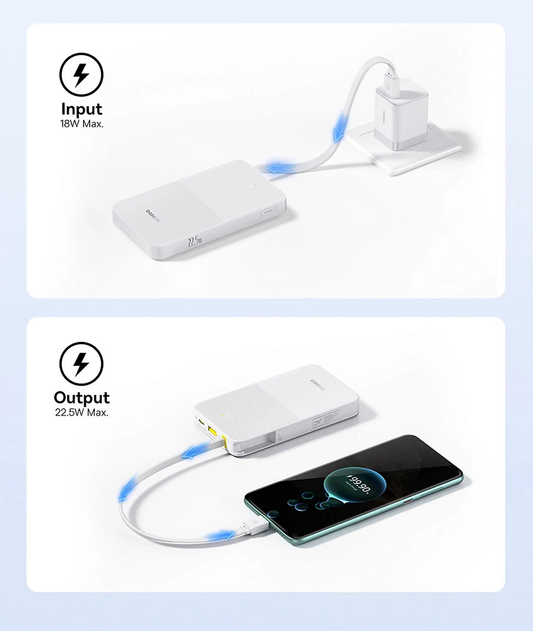 Externe Batterij Baseus EnerFill Bipow2 Pro, 10000mAh, 22.5W, QC + PD, 1 x USB-A - 2 x USB-C, Wit E0027601