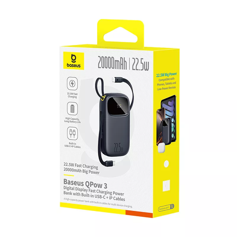 Externe Batterie Baseus EnerFill FC31, 20000mAh, 22,5W, QC + PD, 1 x Lightning - 1 x USB-A - 2 x USB-C, Schwarz P10082107123-00