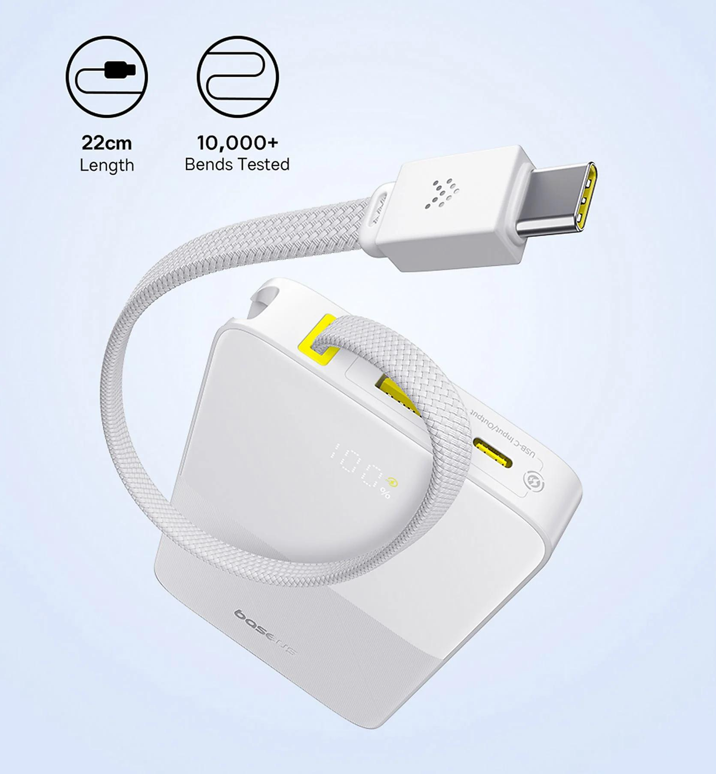 Externer Akku Baseus EnerFill Bipow2 Pro, 10000mAh, 22.5W, QC + PD, 1 x USB-A - 2 x USB-C, Weiß E0027601