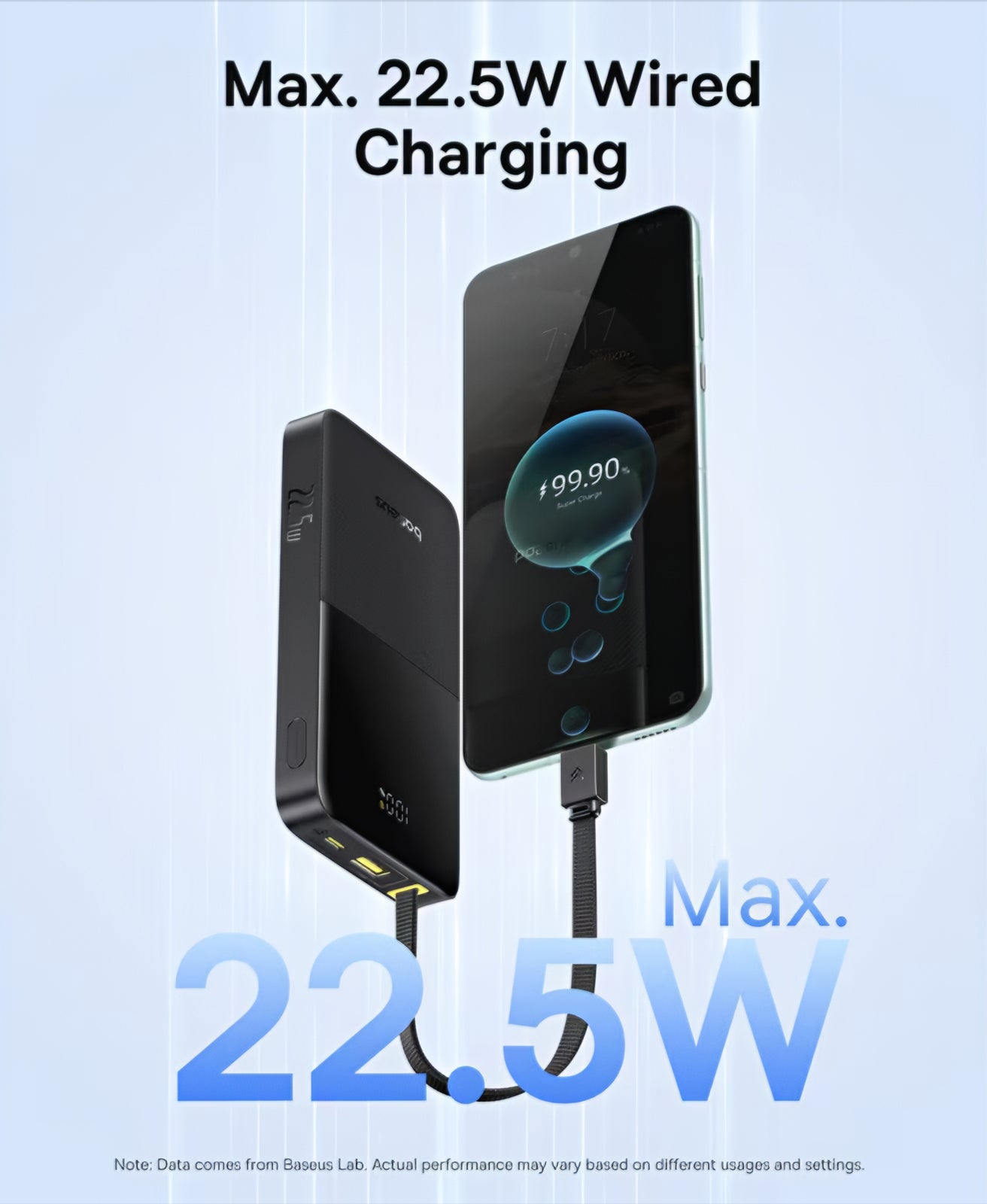 Externe Batterij Baseus EnerFill Bipow2 Pro, 10000mAh, 22.5W, QC + PD, 1 x USB-A - 2 x USB-C, Zwart E0027600