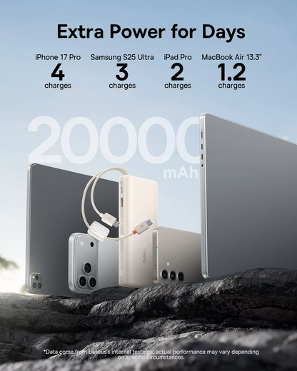 Batterie Externe Baseus EnerFill FC41, 20000mAh, 100W, QC + PD, 1 x USB-A - 3 x USB-C, Blanche E0028N04