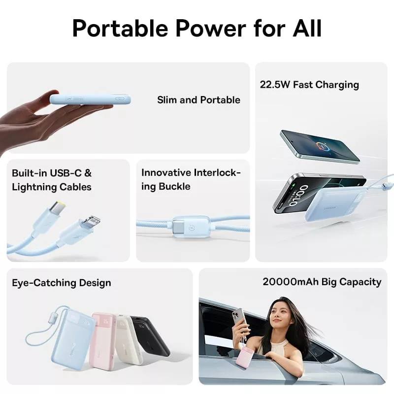 Externe Batterie Baseus EnerFill FC11, 10000mAh, 22,5W, QC + PD, 1 x Lightning - 1 x USB-A - 2 x USB-C, Schwarz E0027R04