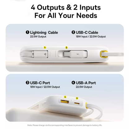 Externe Batterie Baseus EnerFill FC31, 10000mAh, 22,5W, QC + PD, 1 x Lightning - 1 x USB-A - 2 x USB-C, Weiß P10082106213-00