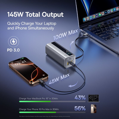 Externe Batterie Baseus EnerGeek GR11, 20000mAh, 145W, QC + PD, 1 x USB-A - 3 x USB-C, Silber E0027B02