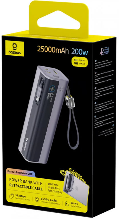 Externe Batterie Baseus EnerGeek GR11, 25000mAh, 200W, QC + PD, 1 x USB-A - 3 x USB-C, Grau E0028Q00