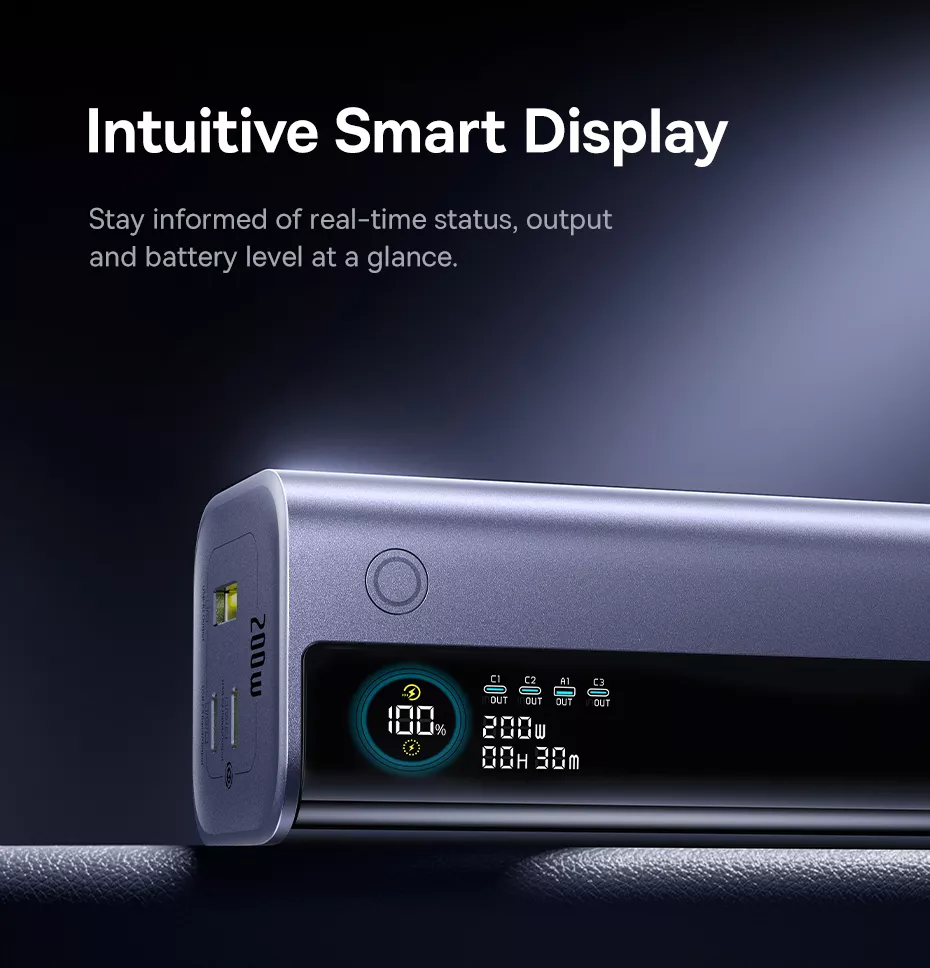Externe Batterie Baseus EnerGeek GR11, 25000mAh, 200W, QC + PD, 1 x USB-A - 3 x USB-C, Grau E0028Q00