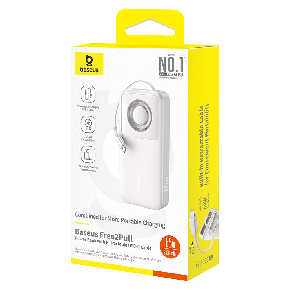 Batterie Externe Baseus Free2Pull, 20000mAh, 65W, PD, 2 x USB-C, Gris P10073700843-00