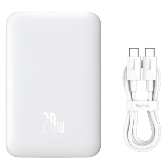 Externer Akku Baseus Magnetic Mini, 10000mAh, 20W, PD + FQI, 1 x USB-C, Weiß P10059001223-00