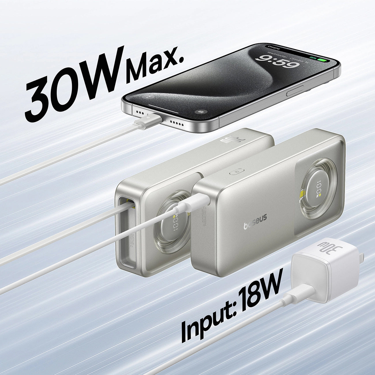 Externe Batterij Baseus OS Free2Pull, 10000mAh, 30W, PD, 2 x USB-C, Grijs P10073701843-00