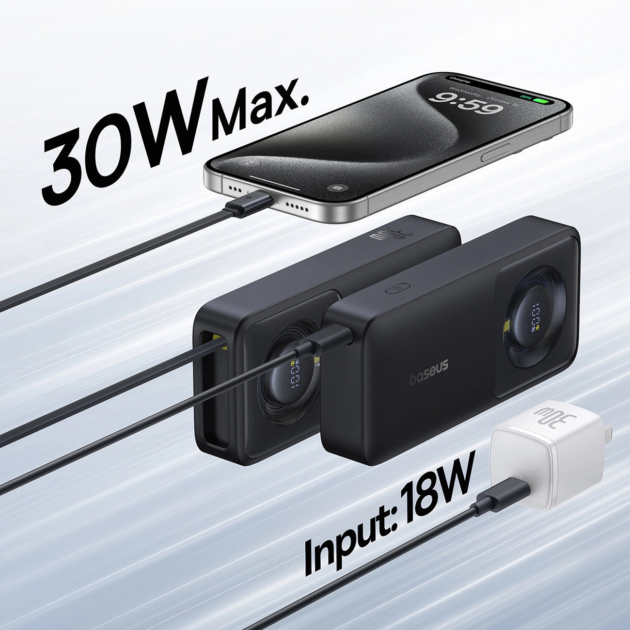 Batterie Externe Baseus OS Free2Pull, 10000mAh, 30W, PD, 2 x USB-C, Noire P10073701123-00