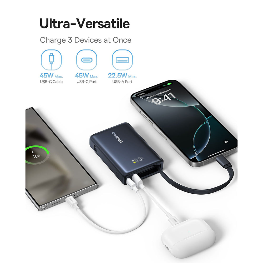 Batterie Externe Baseus PicoGo, 10000mAh, 45W, QC + PD, 1 x USB-A - 2 x USB-C, Noire P10076803123-00