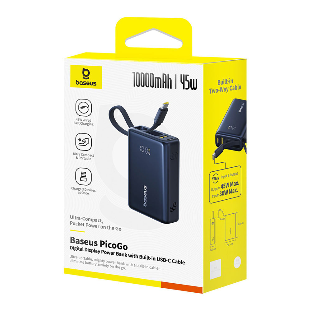 Batterie Externe Baseus PicoGo, 10000mAh, 45W, QC + PD, 1 x USB-A - 2 x USB-C, Noire P10076803123-00