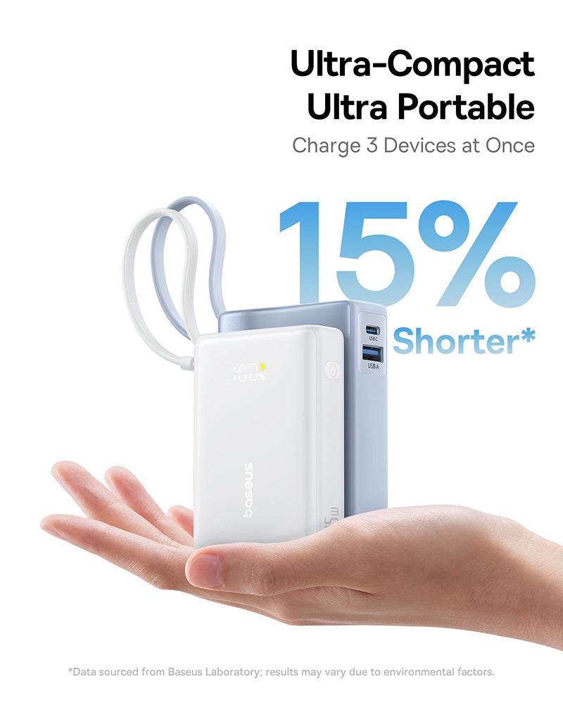 Batterie Externe Baseus PicoGo, 10000mAh, 45W, QC + PD, 1 x USB-A - 2 x USB-C, Blanche P10076803213-00