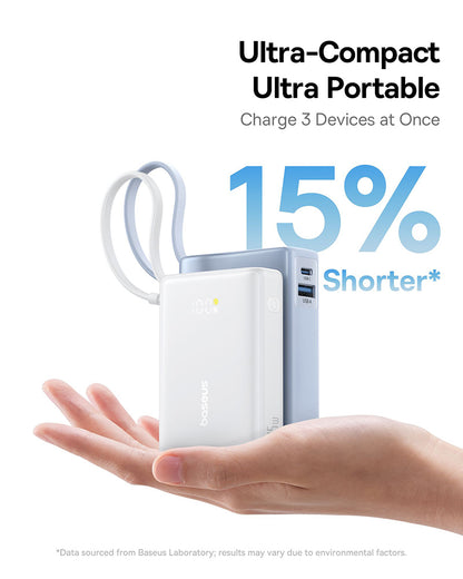 Batterie Externe Baseus PicoGo, 10000mAh, 45W, QC + PD, 1 x USB-A - 2 x USB-C, Blanche P10076803213-00