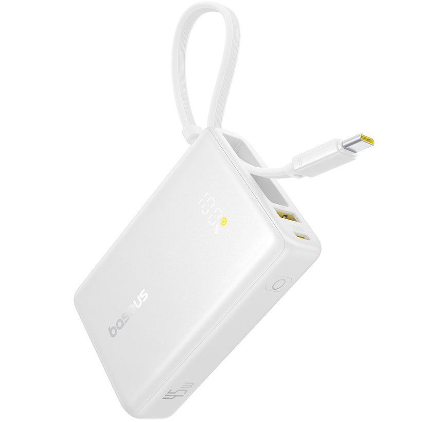 Batterie Externe Baseus PicoGo, 10000mAh, 45W, QC + PD, 1 x USB-A - 2 x USB-C, Blanche P10076803213-00