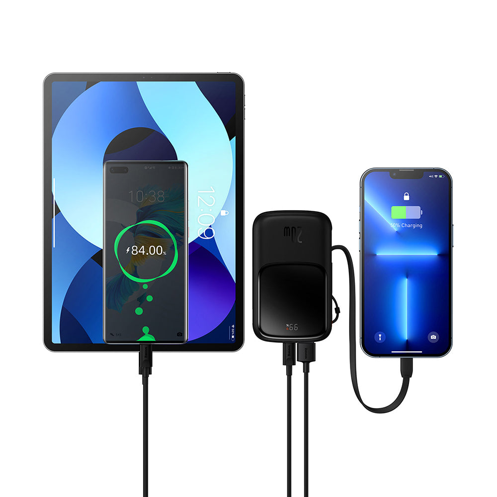 Externer Akku Baseus Qpow Pro, 10000mAh, 20W, QC + PD, 1 x Lightning - 1 x USB-A - 1 x USB-C, Schwarz PPQD020001
