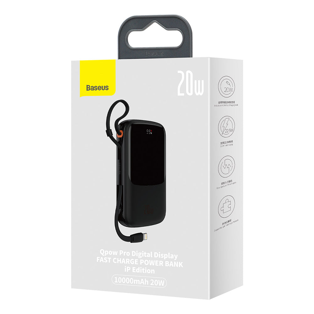 Externer Akku Baseus Qpow Pro, 10000mAh, 20W, QC + PD, 1 x Lightning - 1 x USB-A - 1 x USB-C, Schwarz PPQD020001