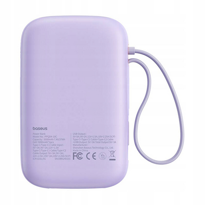 Externe Batterij Baseus Qpow2, 10000mAh, 30W, QC + PD, 1 x USB-A - 3 x USB-C, Paars P10055008513-00