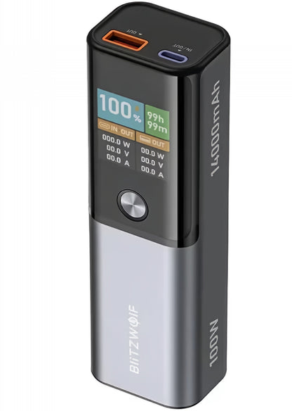 BlitzWolf BW-P23 Externe Batterij, 14000mAh, 100W, QC + PD, 1 x USB-A - 1 x USB-C, Grijs