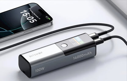 BlitzWolf BW-P23 Externe Batterij, 14000mAh, 100W, QC + PD, 1 x USB-A - 1 x USB-C, Grijs