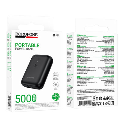 Borofone BJ81 Stability External Battery, 5000mAh, 10W, 1 x USB-A, Black