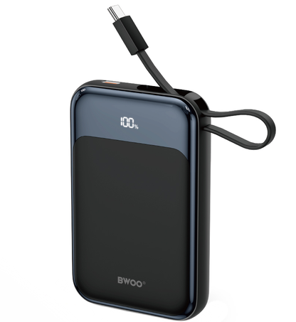 Kabellose Powerbank BWOO BO-P80, 10000mAh, 22,5W, PD + FQI, 1 x QI - 2 x USB-C, Schwarz