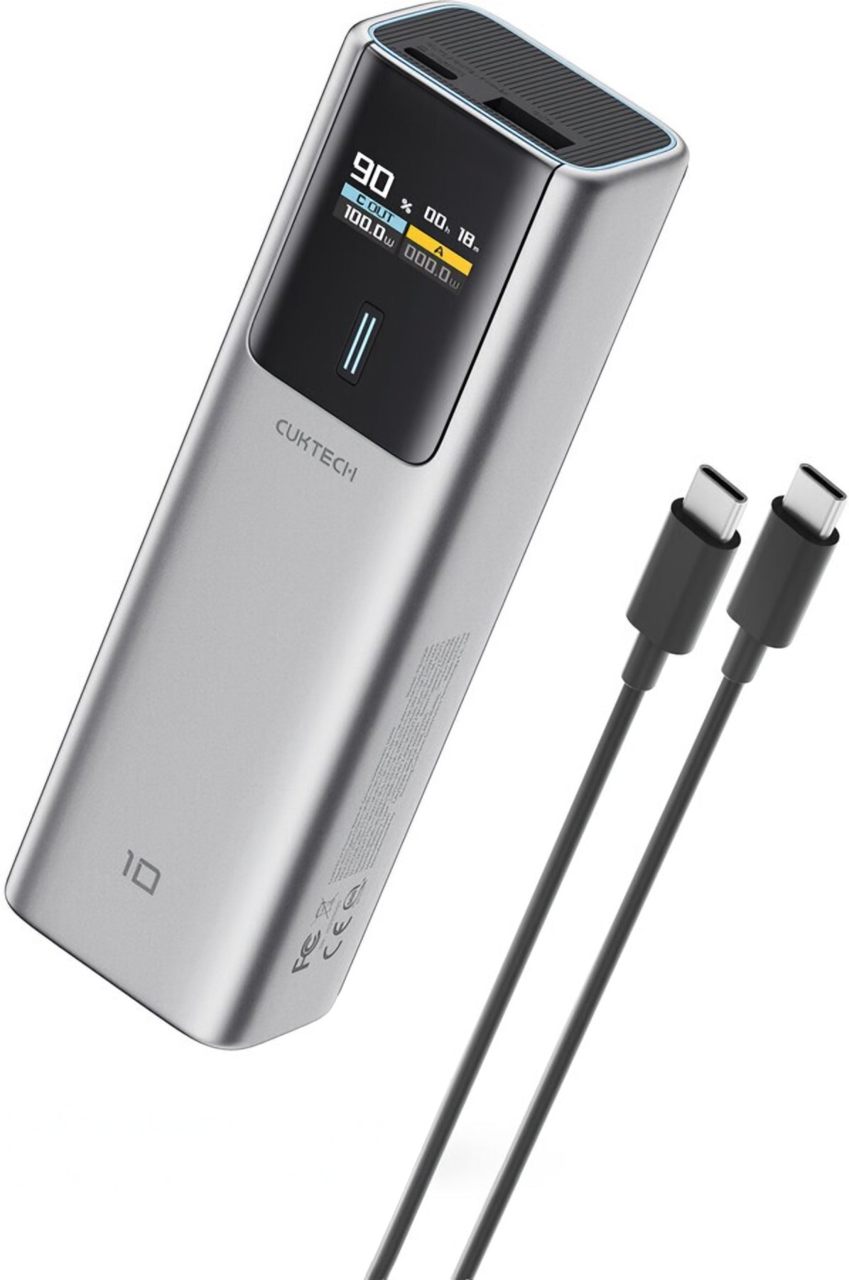 Externe Batterij Cuktech, 10000mAh, 150W, QC + PD, 1 x USB-A - 1 x USB-C, Grijs CKPB100PGLBK