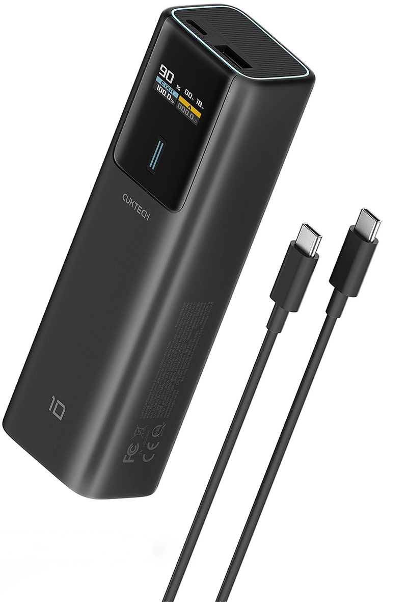 Externe Batterij Cuktech, 10000mAh, 150W, QC + PD, 1 x USB-A - 1 x USB-C, Zwart CKPB100PGLBL