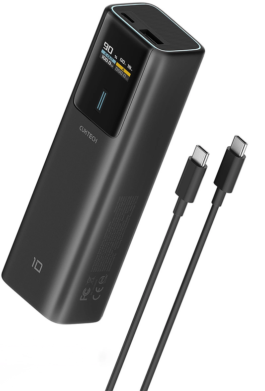 Externe Batterij Cuktech, 10000mAh, 150W, QC + PD, 1 x USB-A - 1 x USB-C, Zwart CKPB100PGLBL